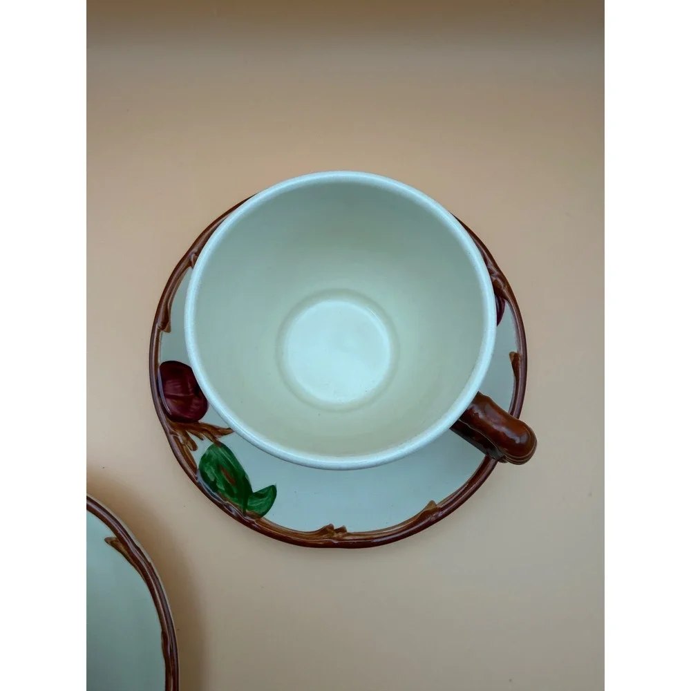 Franciscan Apple Earthenware Coffee Cups and Saucers Set of 2 Vintage USA Made